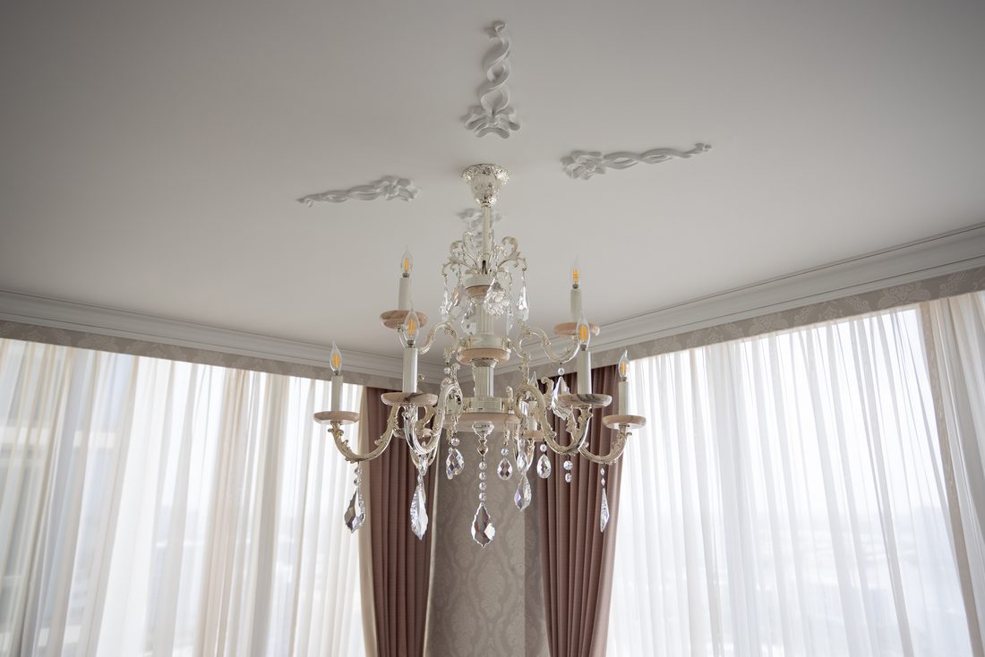 Crystal chandelier in the children's bedroom, seen from below